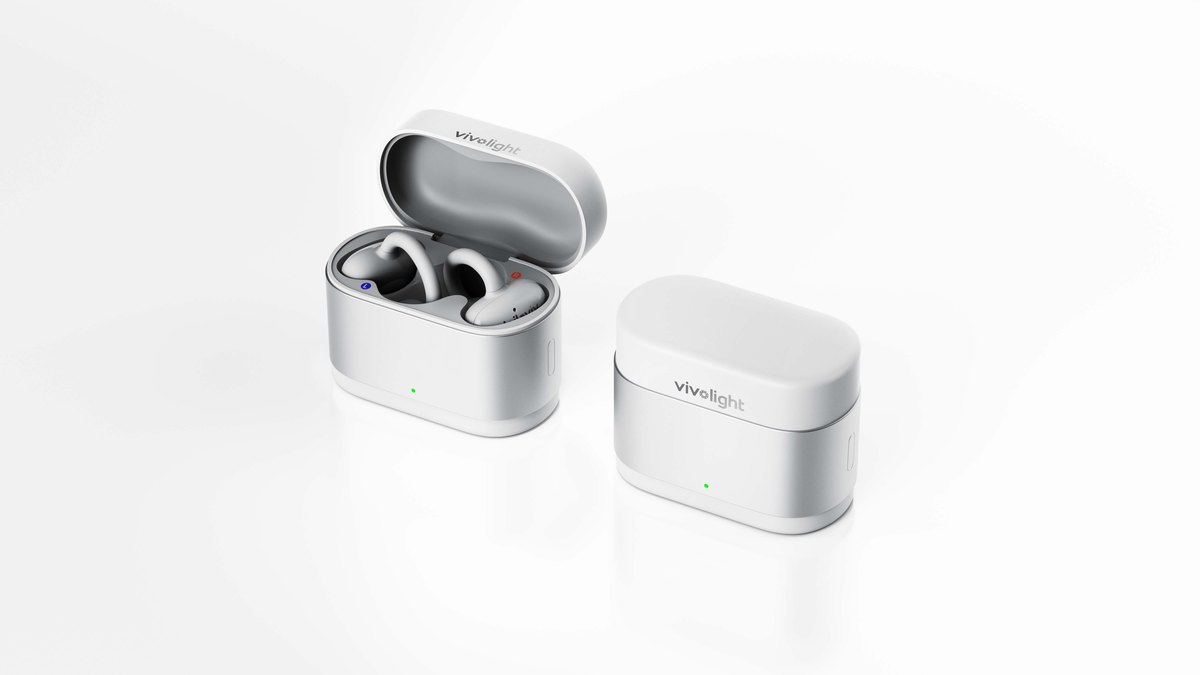 vivolight charging case, open and closed, concept render.