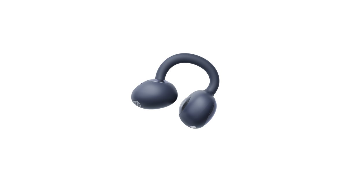 Close-up of a single vivolight clip-on earbud, concept render.