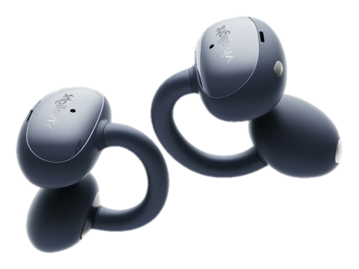 Two graphite vivolight clip-on open-ear earphone concept forms.